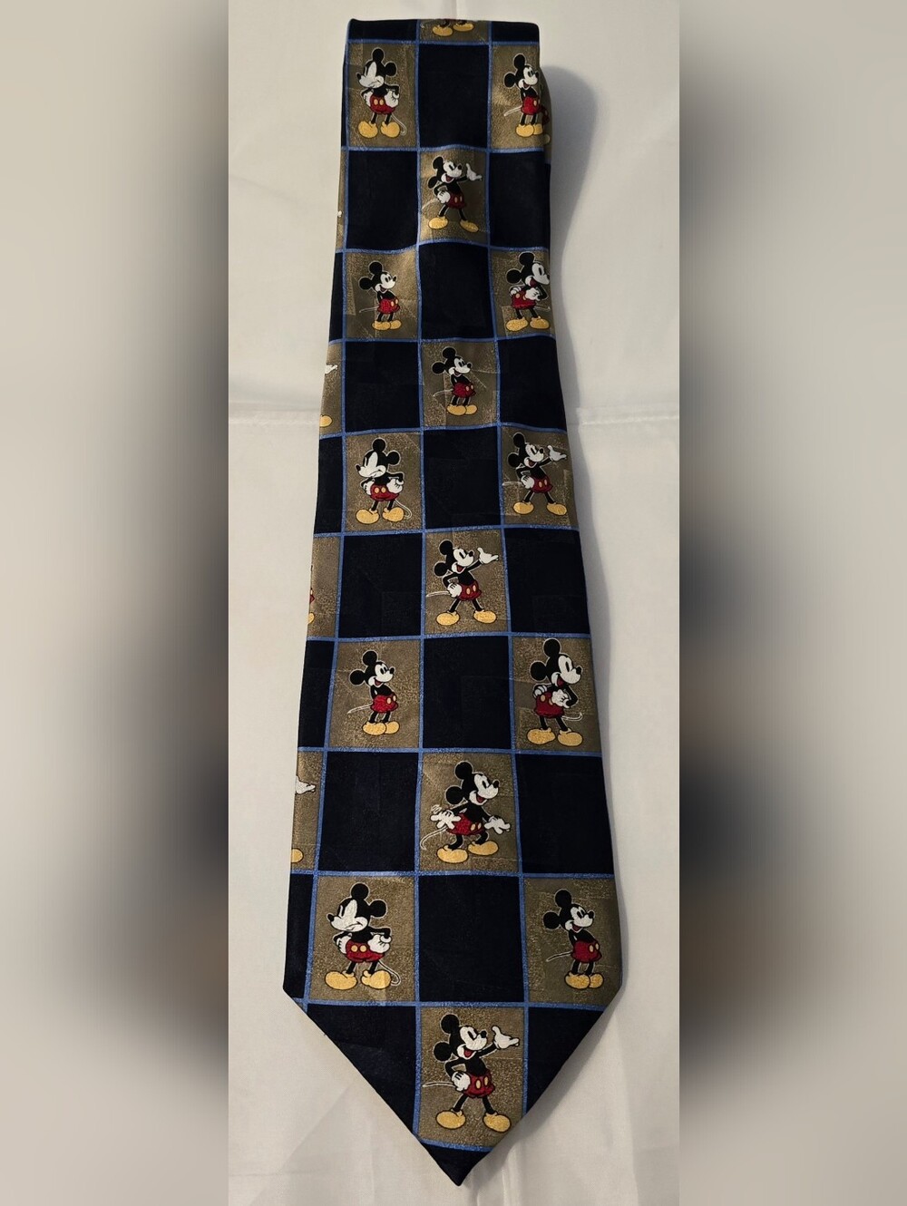 Vintage Disney Store Mickey Mouse Neck Tie Blue Gold Cartoon Necktie Mens
